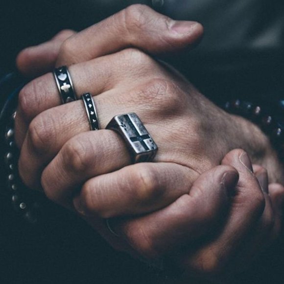 Aged Rectangular cross Signet Ring - Picture 1 of 2